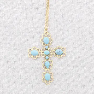 Stone Cross Long Pendant Necklace