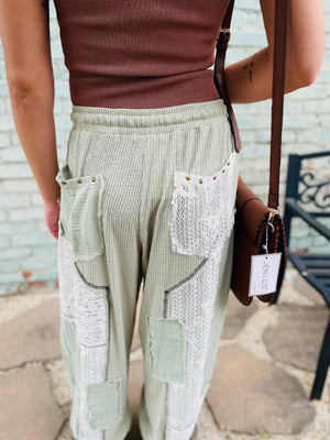 POL Sage Patchwork Rib Knit Joggers