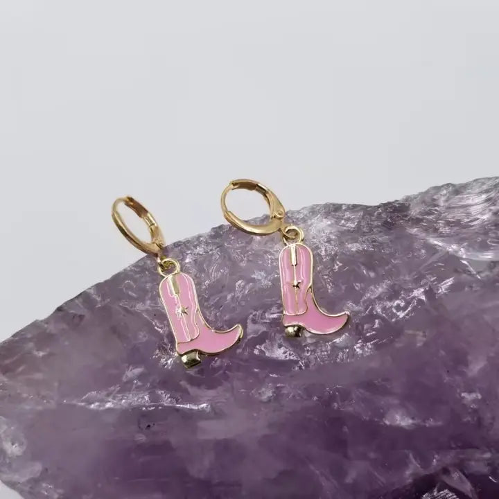 Pink Boot Huggie Earrings