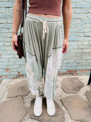 POL Sage Patchwork Rib Knit Joggers