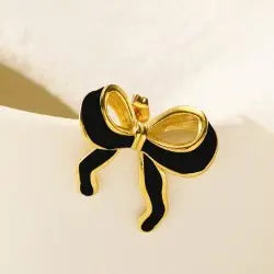 Black Enamel Bow Stud Earrings