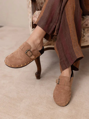 Oasis Society Toni Latte Studded Buckle Clog