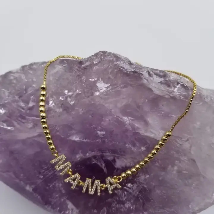 Crystal Mama Beaded Bracelet - 18K Gold