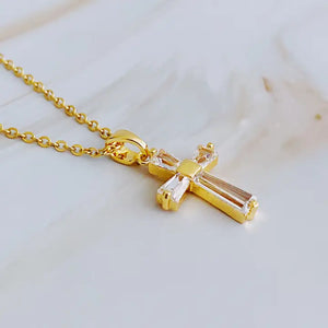 Gold Crystal Cross Necklace