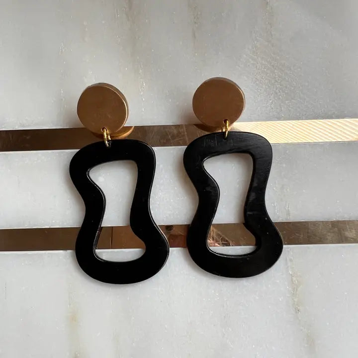Black & Gold Mod Organic Statement Drop Earrings