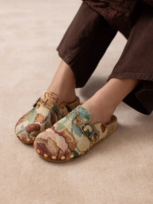 Floral Tapestry Studded Buckle Clog