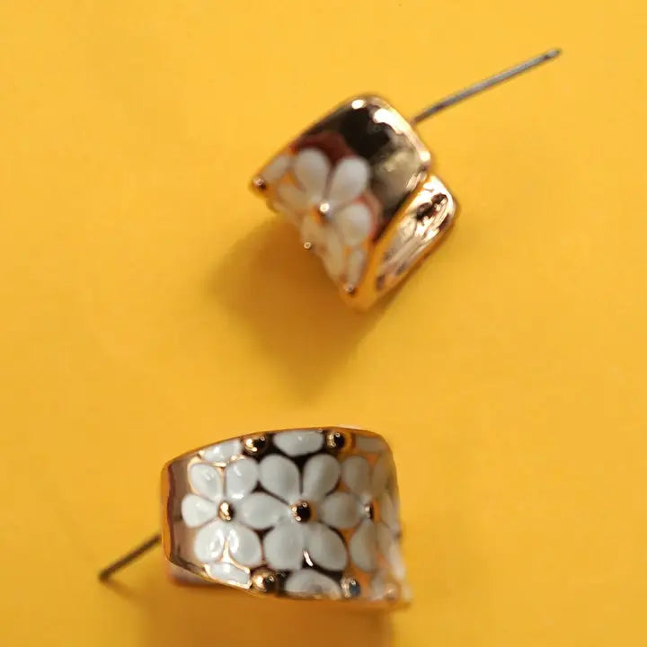 White Epoxy Flower Hoop Earrings