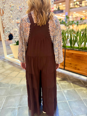 Oddi Brown Tiered Wide Leg Overalls
