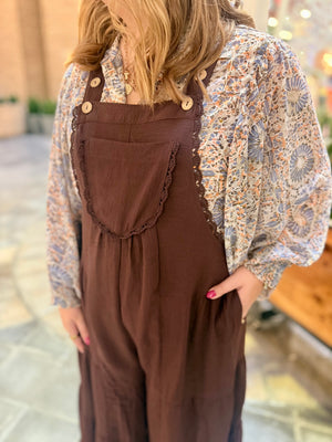 Oddi Brown Tiered Wide Leg Overalls