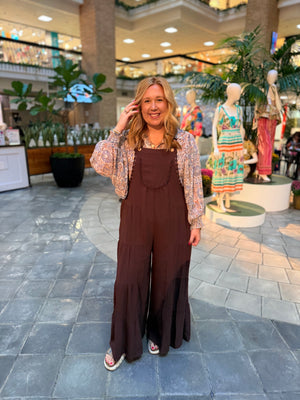 Oddi Brown Tiered Wide Leg Overalls