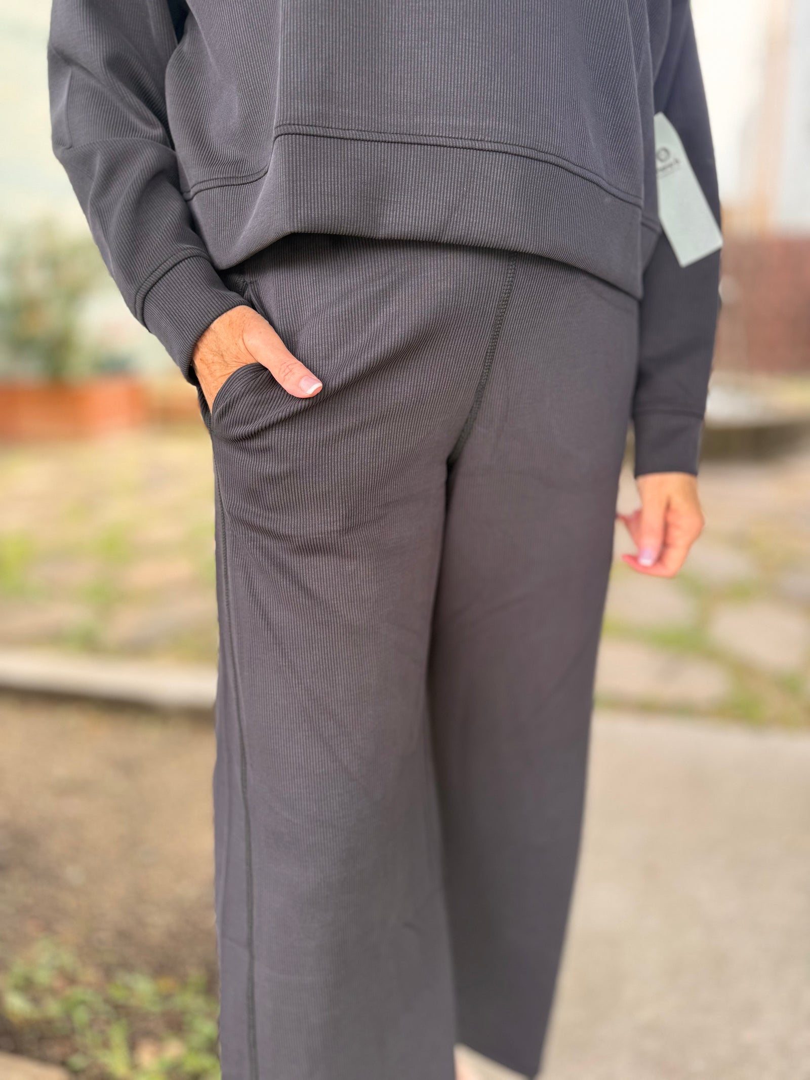 Mono B Black Ribbed Wide Leg Pants