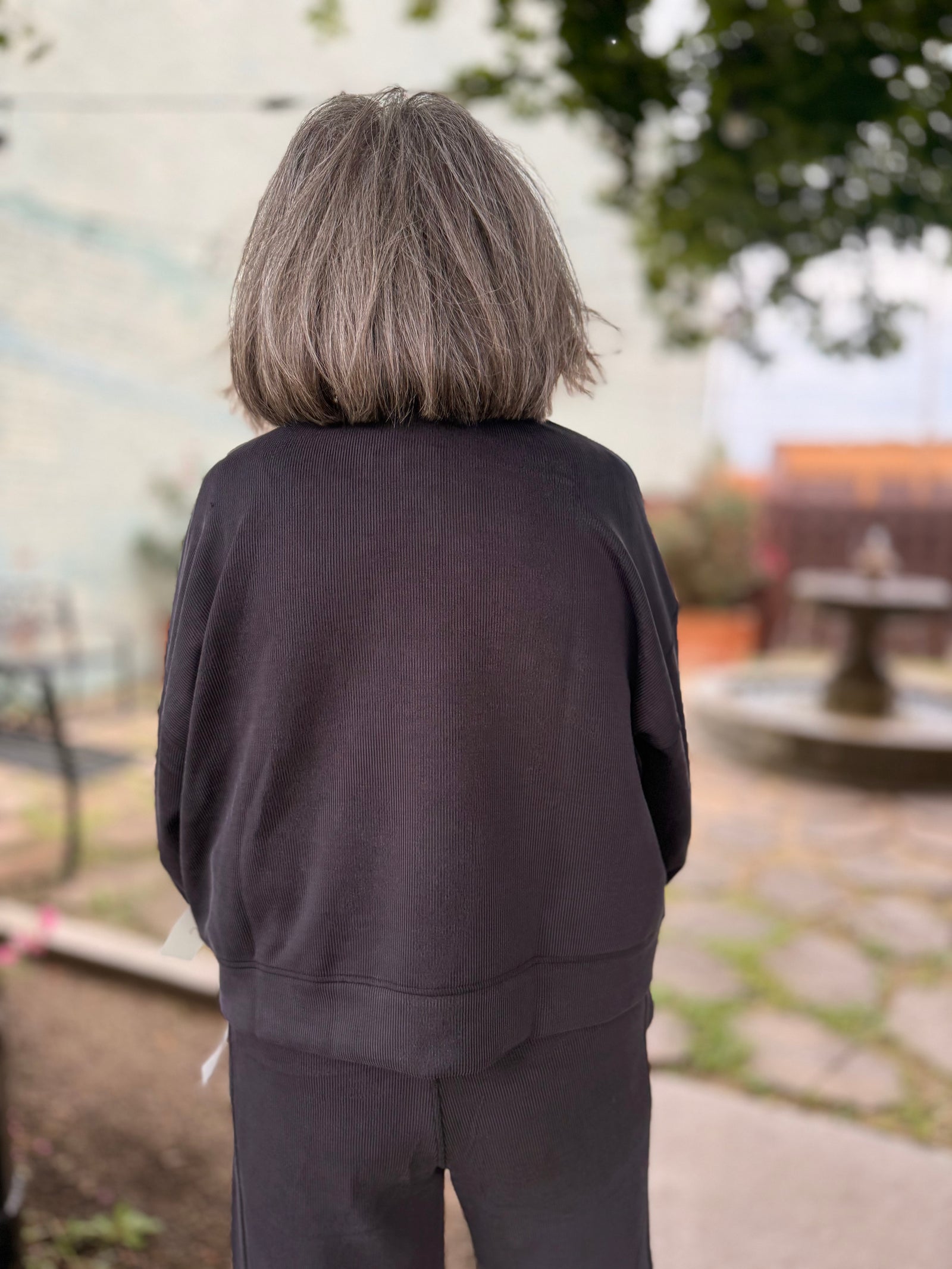 Mono B Black Ribbed Pullover Top