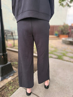 Mono B Black Ribbed Wide Leg Pants