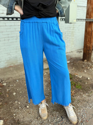 Blue Woven Wide Leg Pant