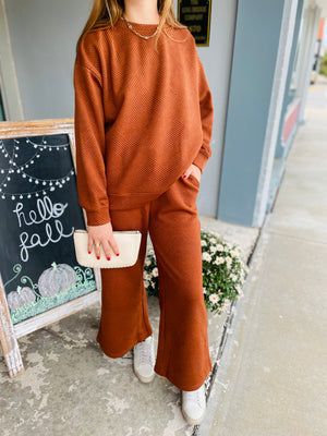 Rust Textured Cropped Wide Leg Pant
