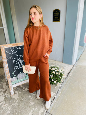 Rust Textured Cropped Wide Leg Pant