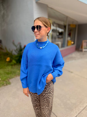 Blue Drop Shoulder Oversized Sweater