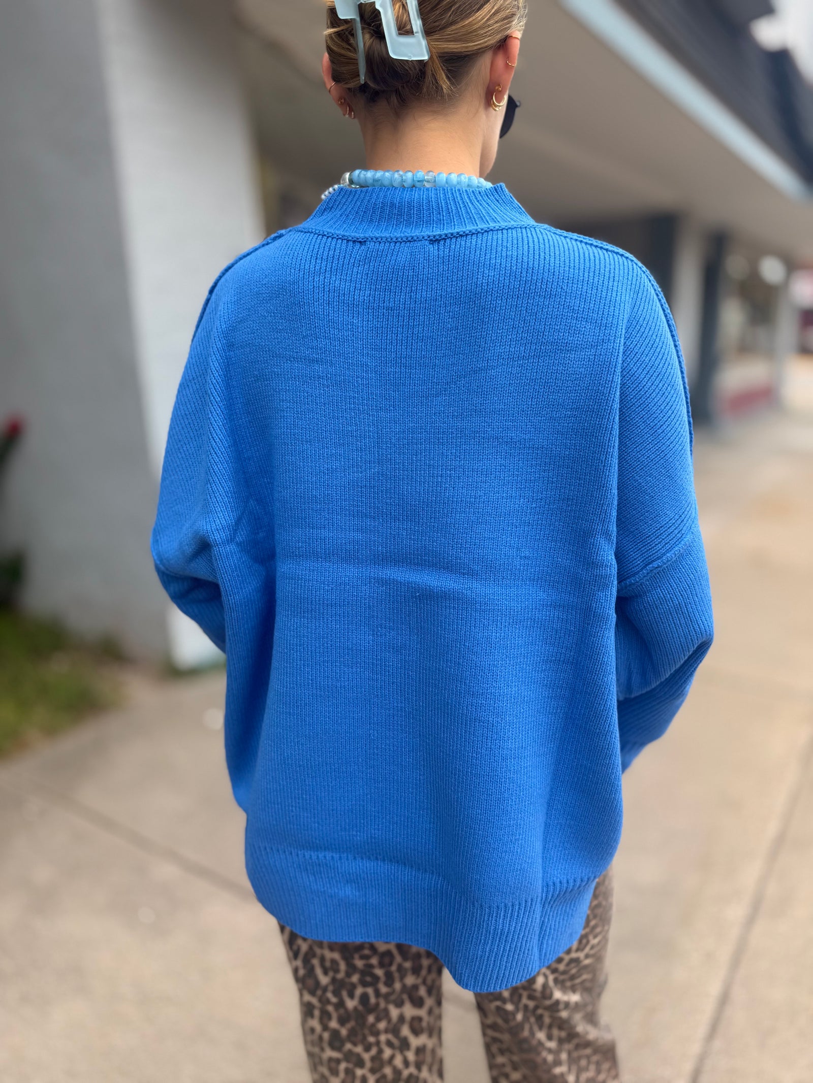 Blue Drop Shoulder Oversized Sweater