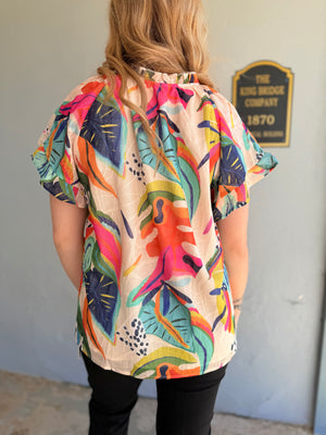 Colorful Lightweight Blouse w/ Tie Detail