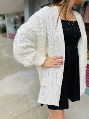 Cream Relaxed Cable Knit Open Cardigan