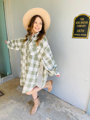Sage Checkered Oversized Button Up