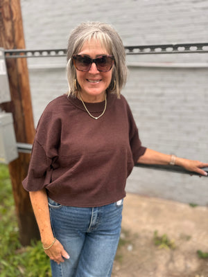 Brown Short Sleeve Sweater Top