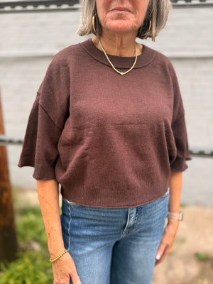 Brown Short Sleeve Sweater Top