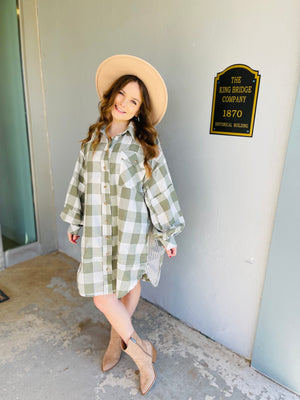 Sage Checkered Oversized Button Up