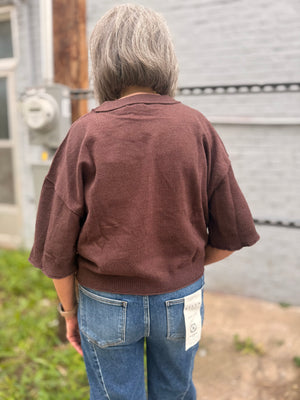 Brown Short Sleeve Sweater Top