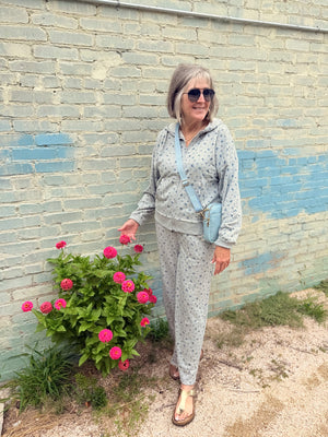 Heather Grey Floral Wide Leg Lounge Pant