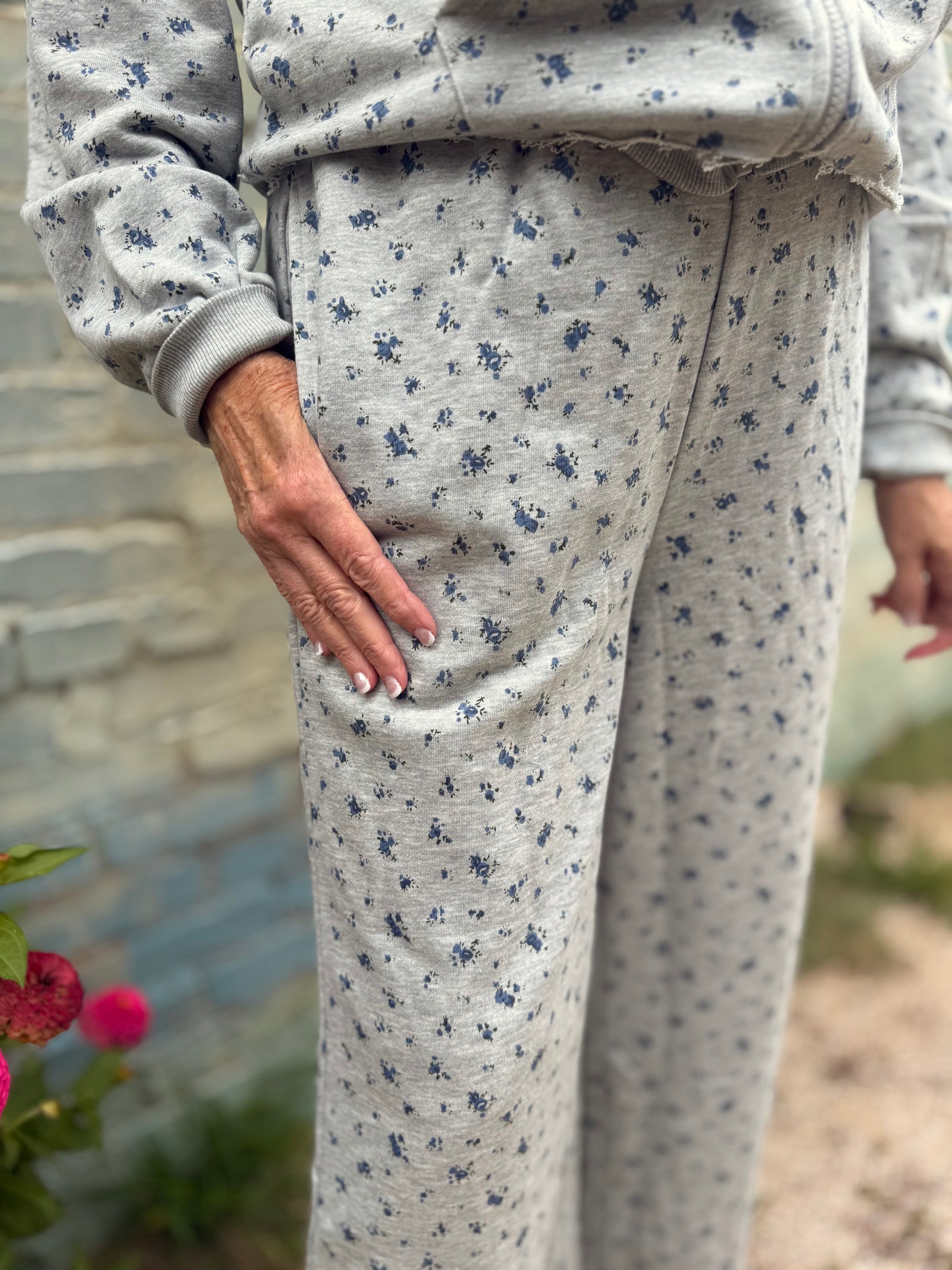 Heather Grey Floral Wide Leg Lounge Pant