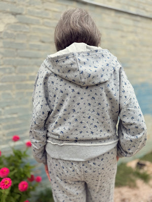 Heather Grey Floral Full Zip Hooded Top