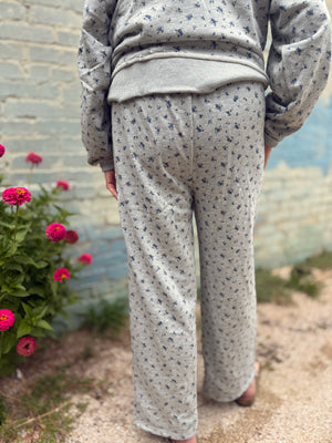 Heather Grey Floral Wide Leg Lounge Pant
