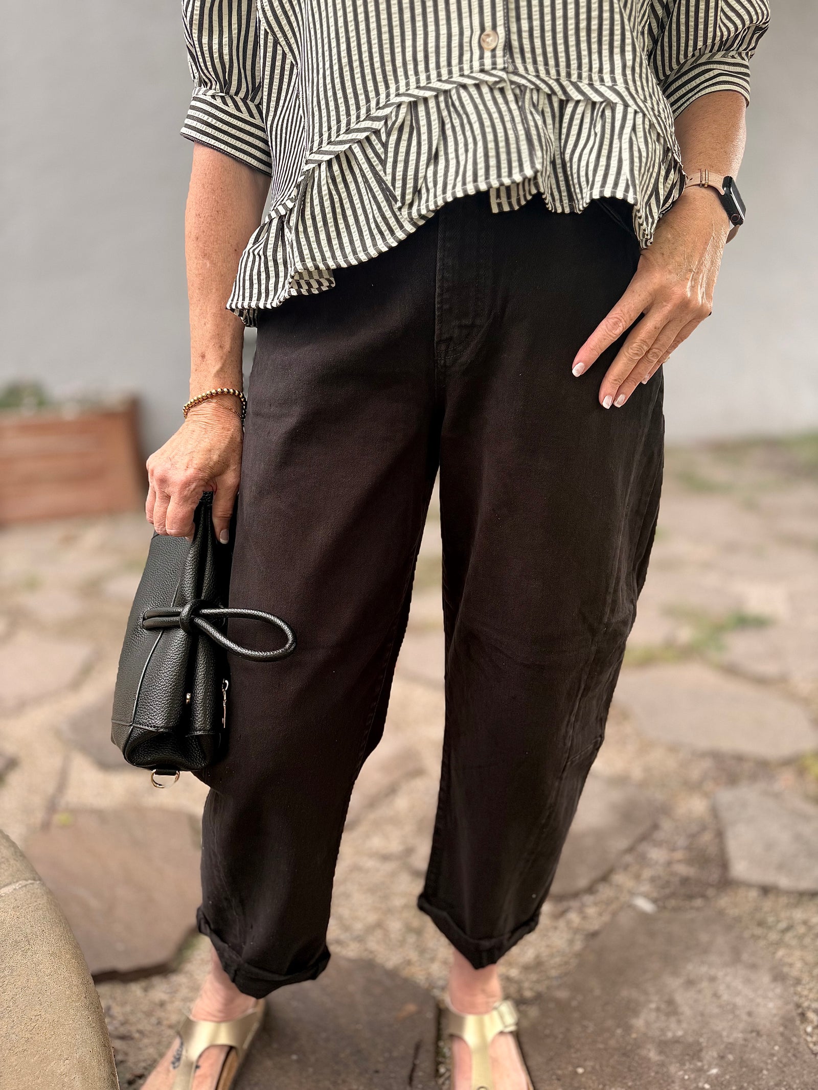 Risen Black Relaxed Cuffed Barrel Jeans