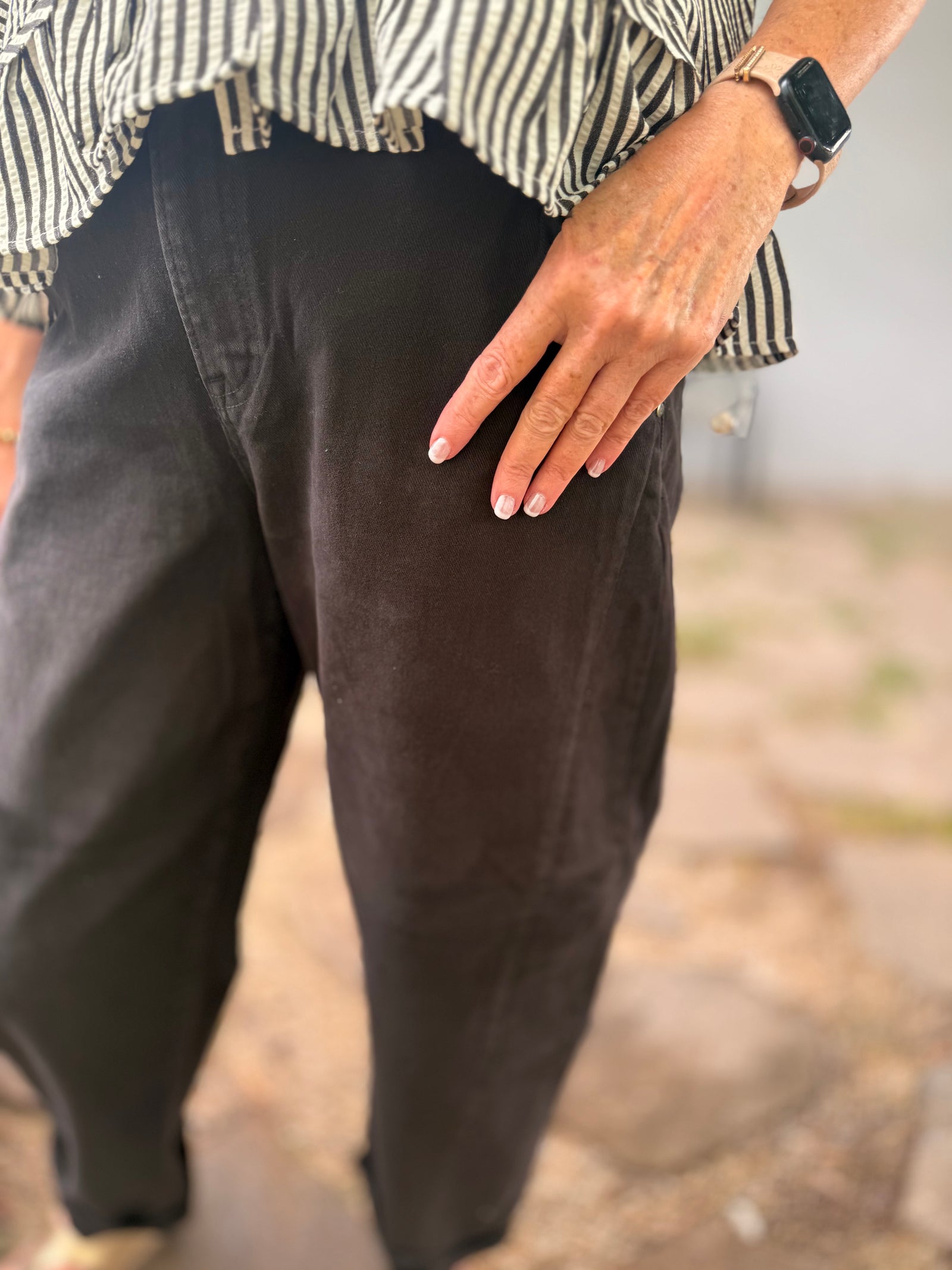 Risen Black Relaxed Cuffed Barrel Jeans