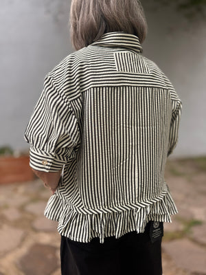 Black Stripe Ruffled Baby Doll Blouse