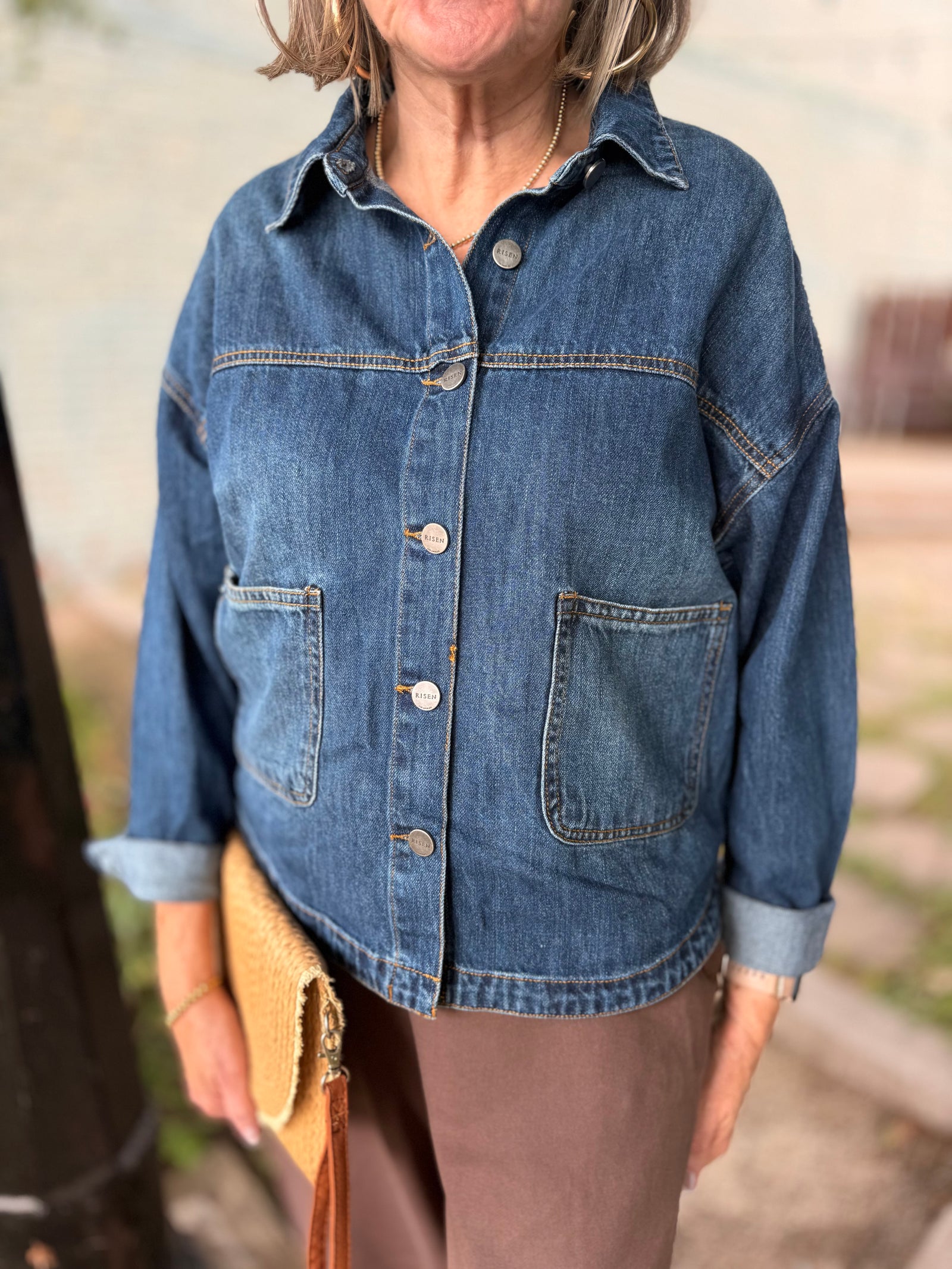 Risen Dark Wash Relaxed Fit Denim Shacket