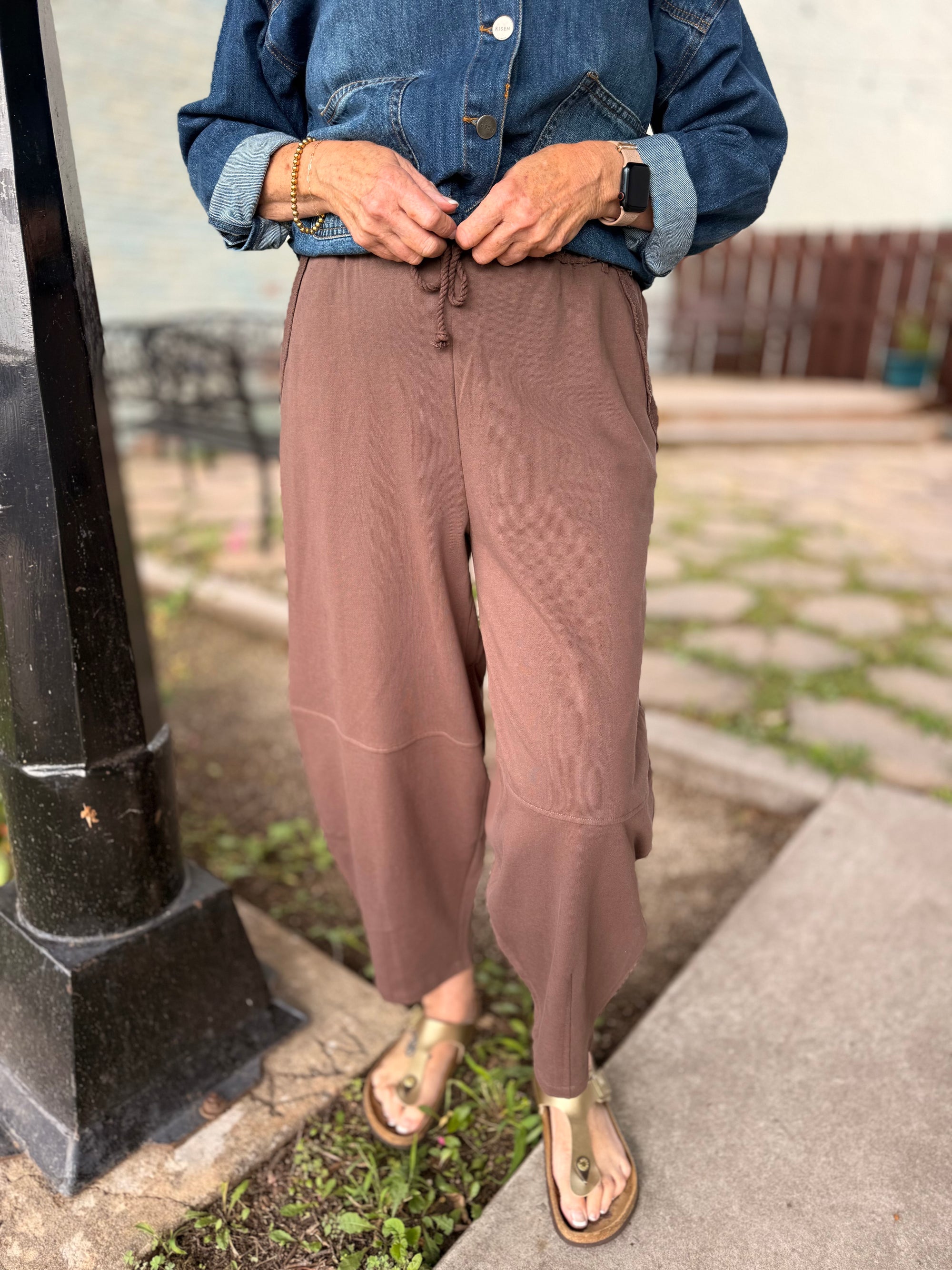 Braided Waist Casual Barrel Pant