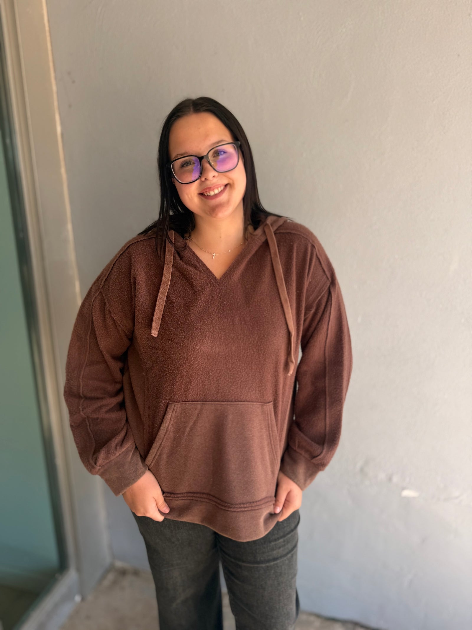 Fleece Mixed Texture Hoodie