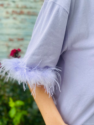 Lilac Washed Cotton Top w/ Faux Feather Hem