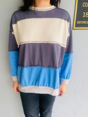 Blue Oversized Colorblock Sweatshirt