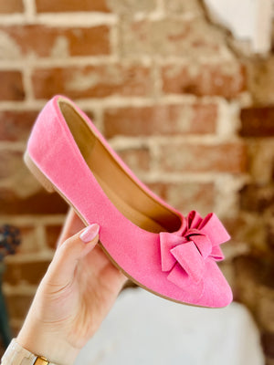 Pink Bow Detail Pointed Toe Ballet Flats