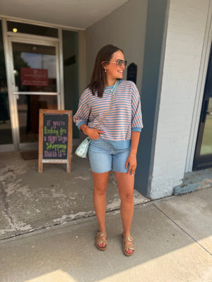 Oddi Blue + Pink Striped Knit Top