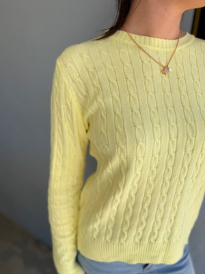 She + Sky Yellow Long Sleeve Cable Knit Sweater