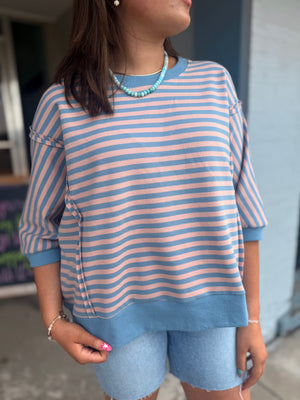 Oddi Blue + Pink Striped Knit Top