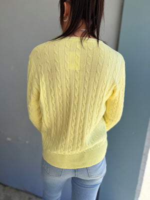 She + Sky Yellow Long Sleeve Cable Knit Sweater
