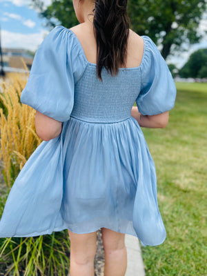 Blue Shiny Bow Detail Dress