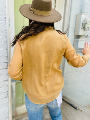 Cinnamon Pintuck Tie Top Blouse