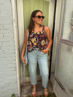 Risen Light Wash Slouchy Barrel Jean w/ Flower Patches