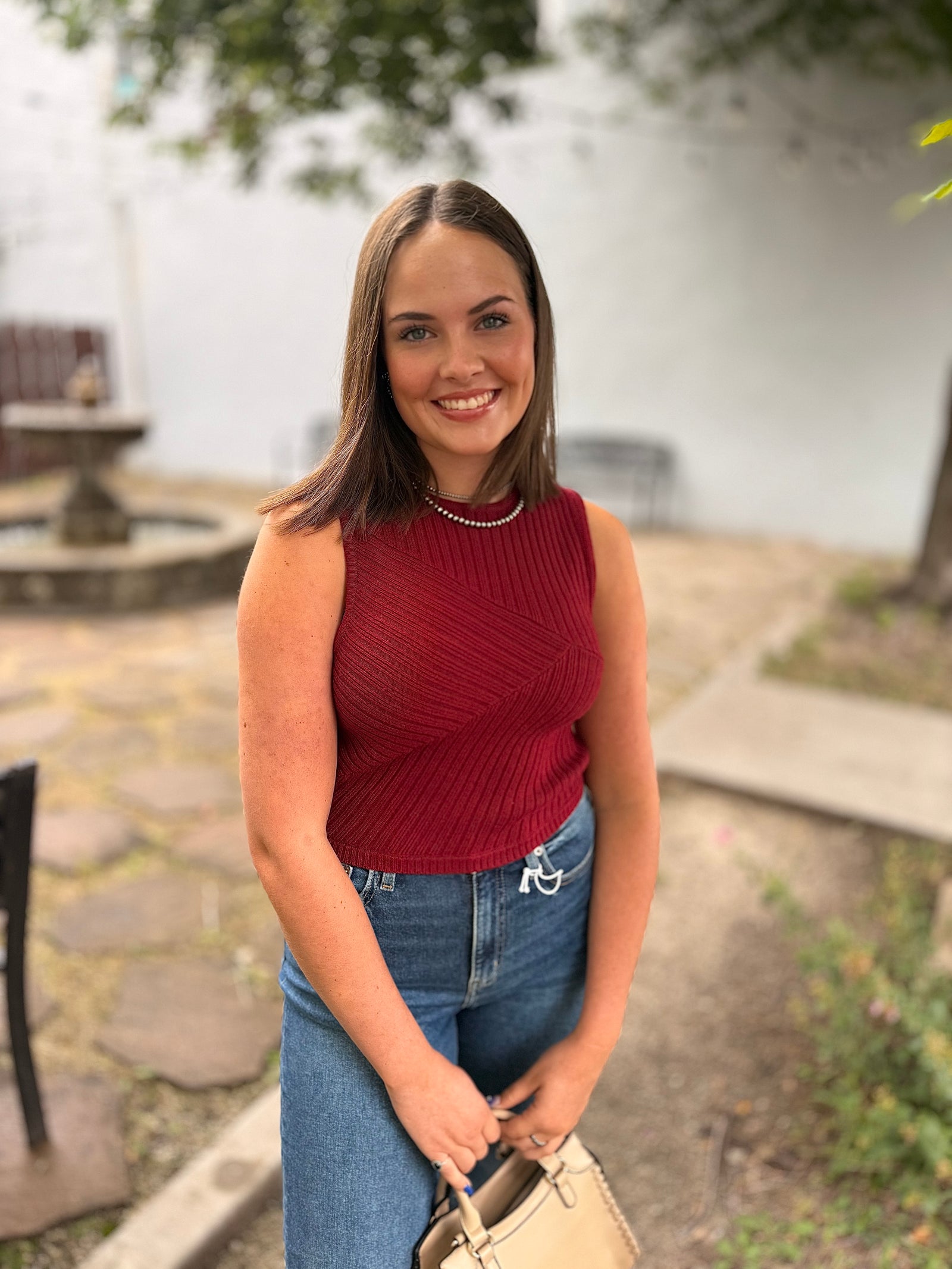 Burgundy Ribbed Sleeveless Sweater